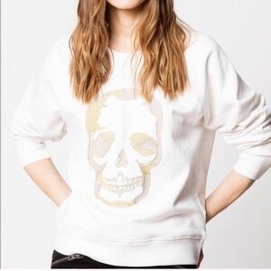Zadig & Voltaire White Sweater with Gold Skull